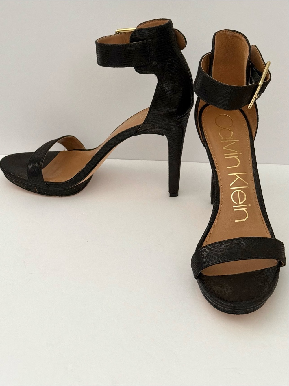 Calvin Klein Black Ankle Strap Heels Approx. Sz 8.5 Size Missing - Picture 4 of 12